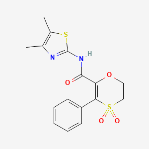 molecular formula C16H16N2O4S2 B12208361 N-[(2Z)-4,5-dimethyl-1,3-thiazol-2(3H)-ylidene]-3-phenyl-5,6-dihydro-1,4-oxathiine-2-carboxamide 4,4-dioxide 