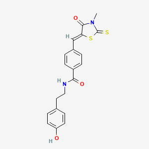 N-[2-(4-hydroxyphenyl)ethyl]-4-[(Z)-(3-methyl-4-oxo-2-thioxo-1,3-thiazolidin-5-ylidene)methyl]benzamide