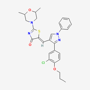 molecular formula C28H29ClN4O3S B12208429 (5Z)-5-{[3-(3-chloro-4-propoxyphenyl)-1-phenyl-1H-pyrazol-4-yl]methylidene}-2-(2,6-dimethylmorpholin-4-yl)-1,3-thiazol-4(5H)-one 