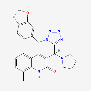 molecular formula C24H24N6O3 B1220855 3-[[1-(1,3-benzodioxol-5-ylmethyl)-5-tetrazolyl]-(1-pyrrolidinyl)methyl]-8-methyl-1H-quinolin-2-one 