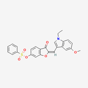 molecular formula C26H21NO6S B12208654 (2E)-2-[(1-ethyl-5-methoxy-1H-indol-3-yl)methylidene]-3-oxo-2,3-dihydro-1-benzofuran-6-yl benzenesulfonate 