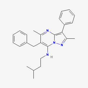 molecular formula C26H30N4 B12208853 6-benzyl-2,5-dimethyl-N-(3-methylbutyl)-3-phenylpyrazolo[1,5-a]pyrimidin-7-amine 