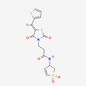 molecular formula C15H14N2O5S3 B12208953 N-(1,1-dioxido-2,3-dihydrothiophen-3-yl)-3-[(5Z)-2,4-dioxo-5-(thiophen-2-ylmethylidene)-1,3-thiazolidin-3-yl]propanamide 