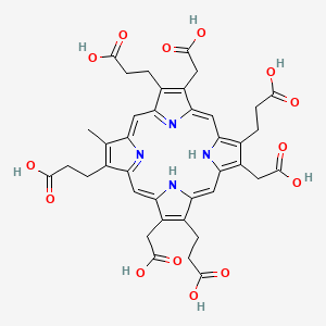 molecular formula C39H38N4O14 B1220901 3-[7,12,17-Tris(2-carboxyethyl)-8,13,18-tris(carboxymethyl)-3-methyl-23,24-dihydroporphyrin-2-yl]propanoic acid CAS No. 65406-45-3