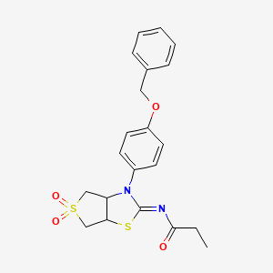 molecular formula C21H22N2O4S2 B12209092 N-[(2Z)-3-[4-(benzyloxy)phenyl]-5,5-dioxidotetrahydrothieno[3,4-d][1,3]thiazol-2(3H)-ylidene]propanamide 