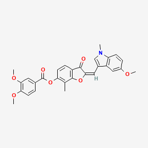 (2E)-2-[(5-methoxy-1-methyl-1H-indol-3-yl)methylidene]-7-methyl-3-oxo-2,3-dihydro-1-benzofuran-6-yl 3,4-dimethoxybenzoate