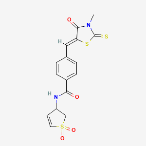 N-(1,1-dioxido-2,3-dihydrothiophen-3-yl)-4-[(Z)-(3-methyl-4-oxo-2-thioxo-1,3-thiazolidin-5-ylidene)methyl]benzamide