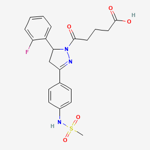 molecular formula C21H22FN3O5S B12209343 5-(5-(2-fluorophenyl)-3-(4-(methylsulfonamido)phenyl)-4,5-dihydro-1H-pyrazol-1-yl)-5-oxopentanoic acid 