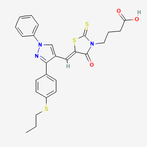 4-[(5Z)-4-oxo-5-({1-phenyl-3-[4-(propylsulfanyl)phenyl]-1H-pyrazol-4-yl}methylidene)-2-thioxo-1,3-thiazolidin-3-yl]butanoic acid