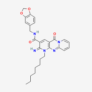 N-(1,3-benzodioxol-5-ylmethyl)-6-imino-7-octyl-2-oxo-1,7,9-triazatricyclo[8.4.0.03,8]tetradeca-3(8),4,9,11,13-pentaene-5-carboxamide