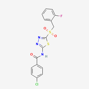 molecular formula C16H11ClFN3O3S2 B12209796 4-chloro-N-[(2E)-5-[(2-fluorobenzyl)sulfonyl]-1,3,4-thiadiazol-2(3H)-ylidene]benzamide 