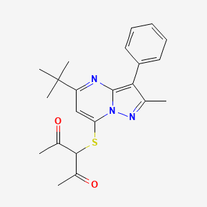 molecular formula C22H25N3O2S B12209805 3-[(5-Tert-butyl-2-methyl-3-phenylpyrazolo[1,5-a]pyrimidin-7-yl)sulfanyl]pentane-2,4-dione 