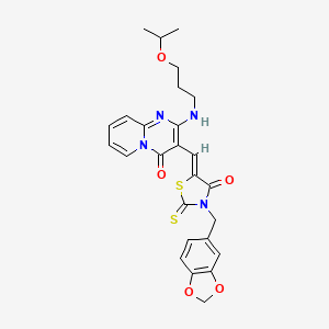 3-{(Z)-[3-(1,3-benzodioxol-5-ylmethyl)-4-oxo-2-thioxo-1,3-thiazolidin-5-ylidene]methyl}-2-{[3-(propan-2-yloxy)propyl]amino}-4H-pyrido[1,2-a]pyrimidin-4-one