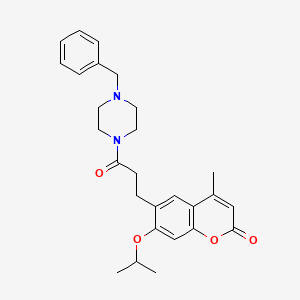 molecular formula C27H32N2O4 B12210042 6-[3-(4-benzylpiperazin-1-yl)-3-oxopropyl]-4-methyl-7-(propan-2-yloxy)-2H-chromen-2-one 