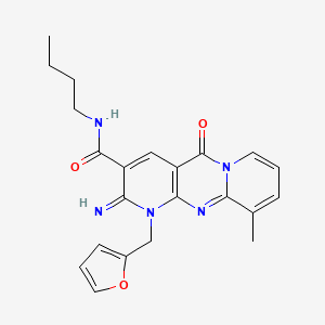 molecular formula C22H23N5O3 B12210218 N-butyl-7-[(furan-2-yl)methyl]-6-imino-11-methyl-2-oxo-1,7,9-triazatricyclo[8.4.0.0^{3,8}]tetradeca-3(8),4,9,11,13-pentaene-5-carboxamide 