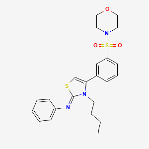 molecular formula C23H27N3O3S2 B12210239 N-[(2E)-3-butyl-4-[3-(morpholin-4-ylsulfonyl)phenyl]-1,3-thiazol-2(3H)-ylidene]aniline 