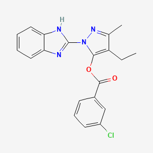 molecular formula C20H17ClN4O2 B12210373 1-(1H-benzimidazol-2-yl)-4-ethyl-3-methyl-1H-pyrazol-5-yl 3-chlorobenzoate 