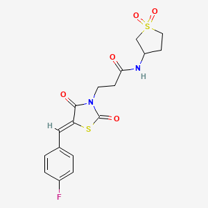 molecular formula C17H17FN2O5S2 B12210592 N-(1,1-dioxidotetrahydrothiophen-3-yl)-3-[(5Z)-5-(4-fluorobenzylidene)-2,4-dioxo-1,3-thiazolidin-3-yl]propanamide 