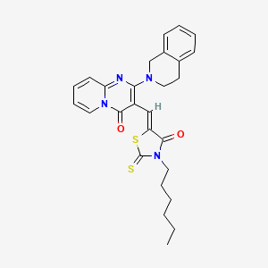 2-(3,4-dihydroisoquinolin-2(1H)-yl)-3-[(Z)-(3-hexyl-4-oxo-2-thioxo-1,3-thiazolidin-5-ylidene)methyl]-4H-pyrido[1,2-a]pyrimidin-4-one