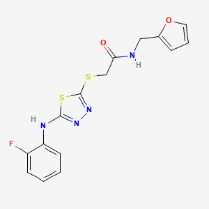molecular formula C15H13FN4O2S2 B1221104 2-[[5-(2-fluoroanilino)-1,3,4-thiadiazol-2-yl]thio]-N-(2-furanylmethyl)acetamide 