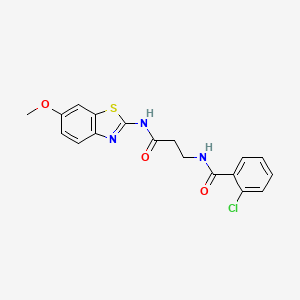 molecular formula C18H16ClN3O3S B1221108 2-chloro-N-[3-[(6-methoxy-1,3-benzothiazol-2-yl)amino]-3-oxopropyl]benzamide 