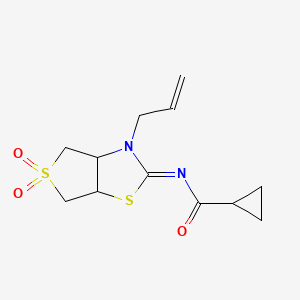 molecular formula C12H16N2O3S2 B12211085 N-[(2Z)-5,5-dioxido-3-(prop-2-en-1-yl)tetrahydrothieno[3,4-d][1,3]thiazol-2(3H)-ylidene]cyclopropanecarboxamide 