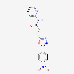 molecular formula C15H11N5O4S B1221120 2-[[5-(4-nitrophenyl)-1,3,4-oxadiazol-2-yl]thio]-N-(2-pyridinyl)acetamide 