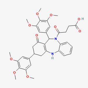 molecular formula C35H38N2O10 B12211364 4-[1-hydroxy-3,11-bis(3,4,5-trimethoxyphenyl)-2,3,4,11-tetrahydro-10H-dibenzo[b,e][1,4]diazepin-10-yl]-4-oxobutanoic acid 