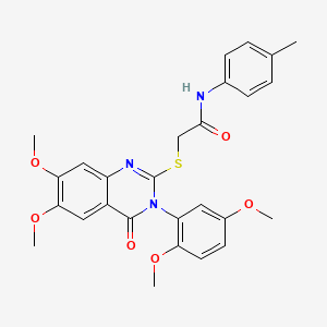 molecular formula C27H27N3O6S B12211445 2-{[3-(2,5-dimethoxyphenyl)-6,7-dimethoxy-4-oxo-3,4-dihydroquinazolin-2-yl]sulfanyl}-N-(4-methylphenyl)acetamide 