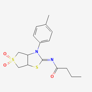 molecular formula C16H20N2O3S2 B12211489 N-[(2Z)-3-(4-methylphenyl)-5,5-dioxidotetrahydrothieno[3,4-d][1,3]thiazol-2(3H)-ylidene]butanamide 