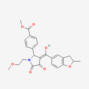 molecular formula C25H25NO7 B12211626 methyl 4-[(3E)-3-[hydroxy(2-methyl-2,3-dihydro-1-benzofuran-5-yl)methylidene]-1-(2-methoxyethyl)-4,5-dioxopyrrolidin-2-yl]benzoate 