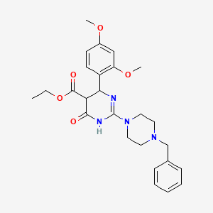 Ethyl 2-(4-benzylpiperazin-1-yl)-6-(2,4-dimethoxyphenyl)-4-oxo-1,4,5,6-tetrahydropyrimidine-5-carboxylate