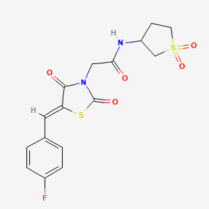 molecular formula C16H15FN2O5S2 B12211724 N-(1,1-dioxidotetrahydrothiophen-3-yl)-2-[(5Z)-5-(4-fluorobenzylidene)-2,4-dioxo-1,3-thiazolidin-3-yl]acetamide 