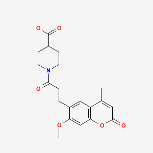 molecular formula C21H25NO6 B12211749 methyl 1-(3-(7-methoxy-4-methyl-2-oxo-2H-chromen-6-yl)propanoyl)piperidine-4-carboxylate 