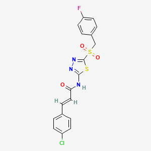 molecular formula C18H13ClFN3O3S2 B12211760 (2E)-3-(4-chlorophenyl)-N-{5-[(4-fluorobenzyl)sulfonyl]-1,3,4-thiadiazol-2-yl}prop-2-enamide 