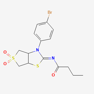 molecular formula C15H17BrN2O3S2 B12211790 (Z)-N-(3-(4-bromophenyl)-5,5-dioxidotetrahydrothieno[3,4-d]thiazol-2(3H)-ylidene)butyramide 