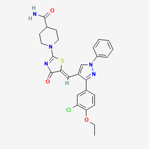 1-[(5Z)-5-{[3-(3-chloro-4-ethoxyphenyl)-1-phenyl-1H-pyrazol-4-yl]methylidene}-4-oxo-4,5-dihydro-1,3-thiazol-2-yl]piperidine-4-carboxamide