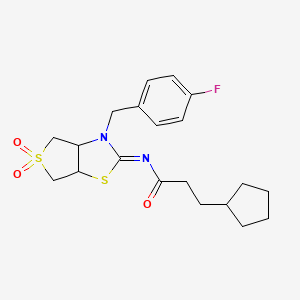 molecular formula C20H25FN2O3S2 B12212004 3-cyclopentyl-N-[(2Z)-3-(4-fluorobenzyl)-5,5-dioxidotetrahydrothieno[3,4-d][1,3]thiazol-2(3H)-ylidene]propanamide 