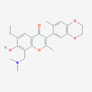 molecular formula C24H27NO5 B12212011 8-[(dimethylamino)methyl]-6-ethyl-7-hydroxy-2-methyl-3-(7-methyl-2,3-dihydro-1,4-benzodioxin-6-yl)-4H-chromen-4-one 