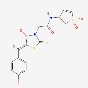 molecular formula C16H13FN2O4S3 B12212025 N-(1,1-dioxido-2,3-dihydrothiophen-3-yl)-2-[(5Z)-5-(4-fluorobenzylidene)-4-oxo-2-thioxo-1,3-thiazolidin-3-yl]acetamide 