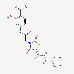 molecular formula C21H16N2O6S B12212085 4-[({(5Z)-2,4-dioxo-5-[(2E)-3-phenylprop-2-en-1-ylidene]-1,3-thiazolidin-3-yl}acetyl)amino]-2-hydroxybenzoic acid 