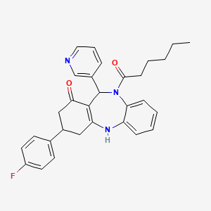 1-[3-(4-fluorophenyl)-1-hydroxy-11-(pyridin-3-yl)-2,3,4,11-tetrahydro-10H-dibenzo[b,e][1,4]diazepin-10-yl]hexan-1-one