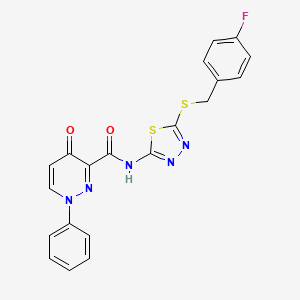 molecular formula C20H14FN5O2S2 B12212122 N-{5-[(4-fluorobenzyl)sulfanyl]-1,3,4-thiadiazol-2-yl}-4-oxo-1-phenyl-1,4-dihydropyridazine-3-carboxamide 