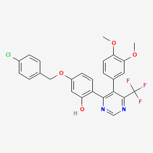 molecular formula C26H20ClF3N2O4 B12212175 5-[(4-Chlorobenzyl)oxy]-2-[5-(3,4-dimethoxyphenyl)-6-(trifluoromethyl)pyrimidin-4-yl]phenol 