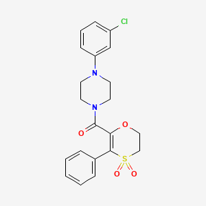 molecular formula C21H21ClN2O4S B12212201 (4-(3-Chlorophenyl)piperazin-1-yl)(4,4-dioxido-3-phenyl-5,6-dihydro-1,4-oxathiin-2-yl)methanone 