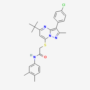 2-{[5-tert-butyl-3-(4-chlorophenyl)-2-methylpyrazolo[1,5-a]pyrimidin-7-yl]sulfanyl}-N-(3,4-dimethylphenyl)acetamide