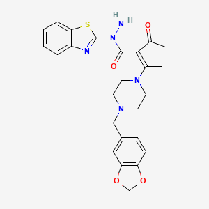 molecular formula C25H27N5O4S B12212362 (2Z)-2-acetyl-3-[4-(1,3-benzodioxol-5-ylmethyl)piperazin-1-yl]-N-(1,3-benzothiazol-2-yl)but-2-enehydrazide 