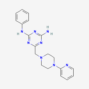 molecular formula C19H22N8 B12212395 {4-Amino-6-[(4-(2-pyridyl)piperazinyl)methyl](1,3,5-triazin-2-yl)}phenylamine 