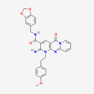 N-(1,3-benzodioxol-5-ylmethyl)-6-imino-7-[2-(4-methoxyphenyl)ethyl]-2-oxo-1,7,9-triazatricyclo[8.4.0.03,8]tetradeca-3(8),4,9,11,13-pentaene-5-carboxamide