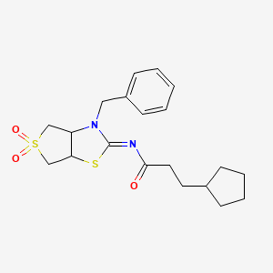 molecular formula C20H26N2O3S2 B12212424 N-[(2Z)-3-benzyl-5,5-dioxidotetrahydrothieno[3,4-d][1,3]thiazol-2(3H)-ylidene]-3-cyclopentylpropanamide 